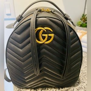 GUCCI BLACK GG Marmont Women’s Matelasse Leather Backpack